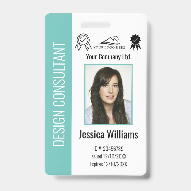 Personalized Corporate Employee Teal ID  Badge (Front)