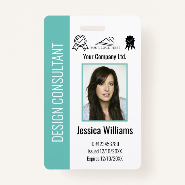 Personalized Corporate Employee Teal ID  Badge (Front)