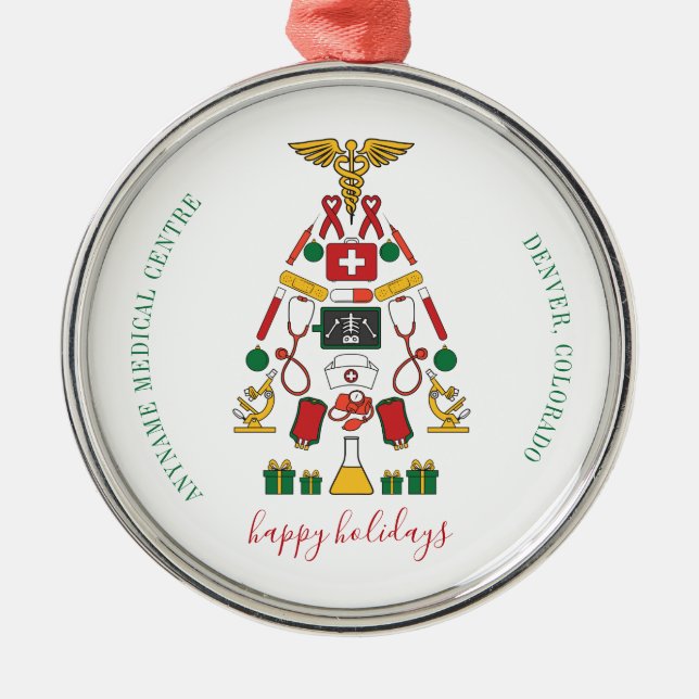 Personalized Corporate Medical Centre Christmas Metal Ornament (Front)