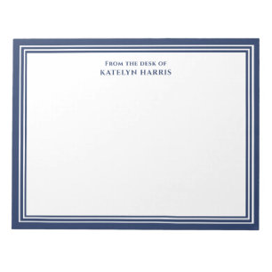 Personalized Correspondence Navy Blue Border Notepad