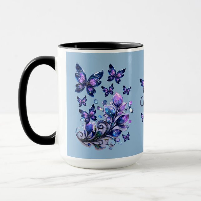 Personalized Cosmic Butterflies Blue Mug (Left)
