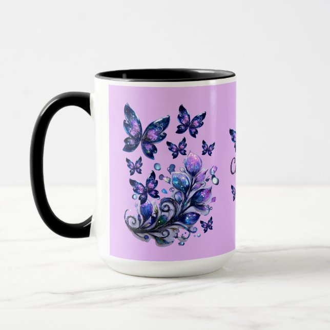 Personalized Cosmic Butterflies Pink Mug (Left)