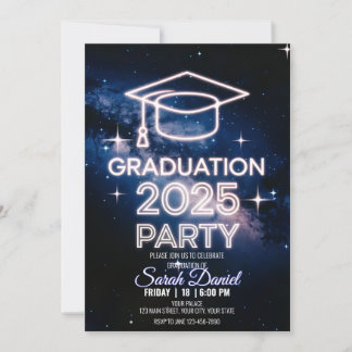 Personalized Cosmic Dinner Graduation Dark Blue Invitation