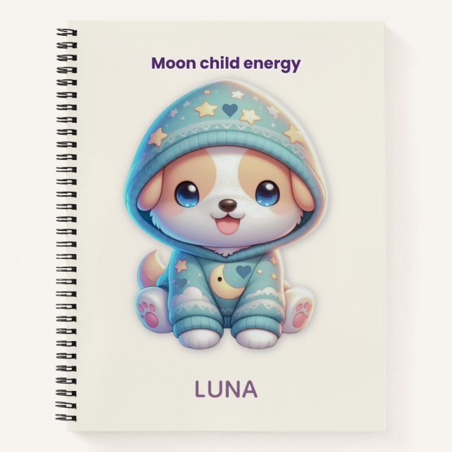 Personalized Cosmic Moon Dog Journal (Front)