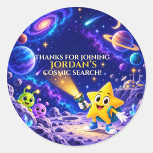 Personalized Cosmic Party Kids Space Birthday Classic Round Sticker