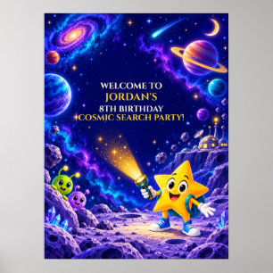 Personalized Cosmic Party Kids Space Birthday Poster