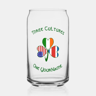 Personalized Costa Rican Irish American Shamrock Can Glass