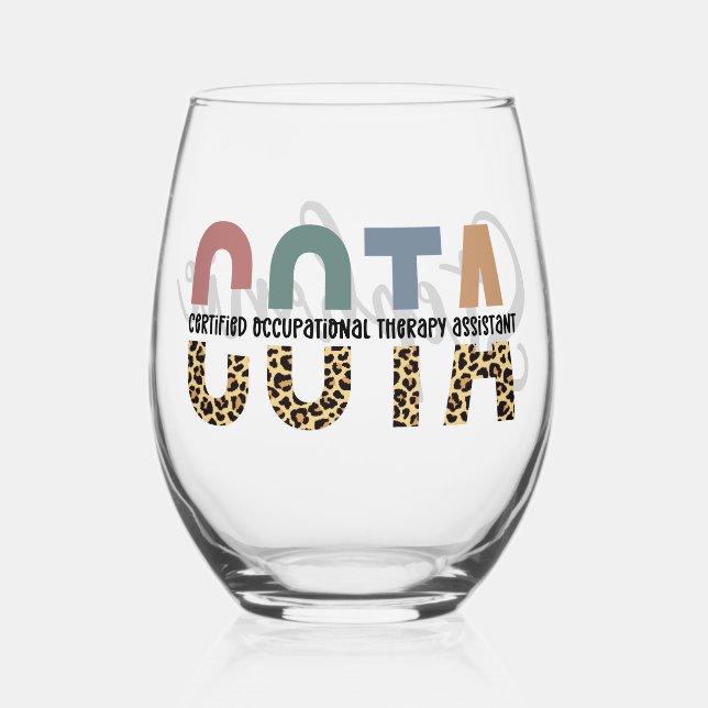 Personalized COTA Occupational Therapy Assistant Stemless Wine Glass (Front)