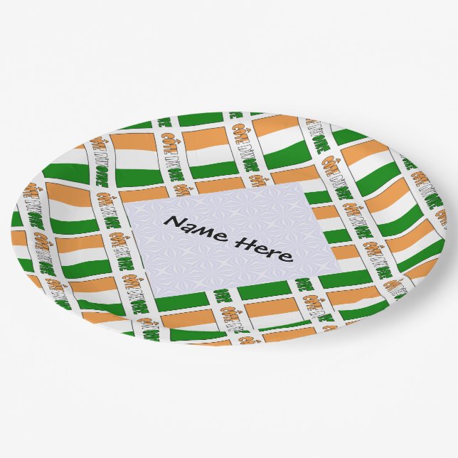 Personalized Côte d'Ivoire Ivory Coast Flag Tiled  Paper Plate (Angled)