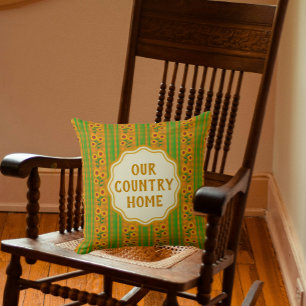 Personalized Cottage Brown Green Yellow Sunflowers Throw Pillow