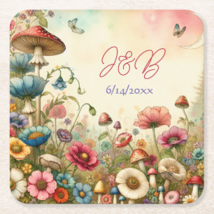 Personalized Cottage Core Wedding Square Paper Coaster