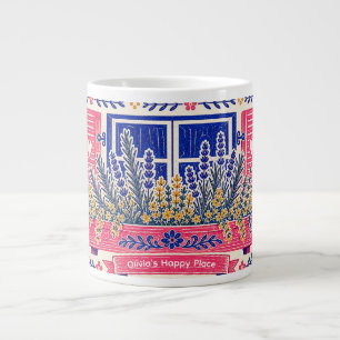 Personalized Cottage Garden Folk Art Window Box Large Coffee Mug