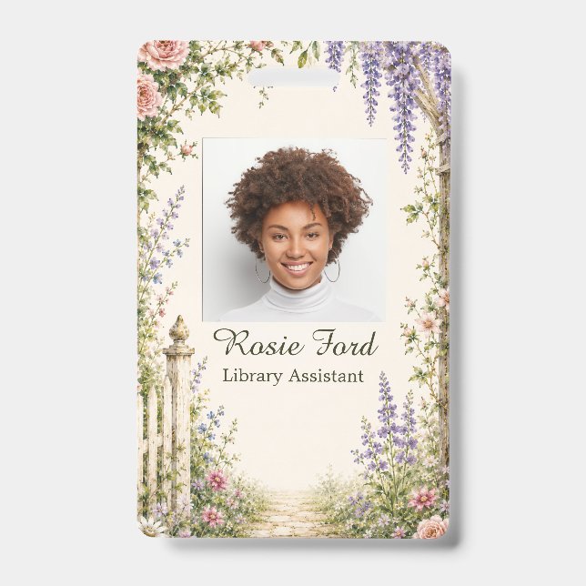 Personalized Cottage Garden Librarian ID Badge (Front)