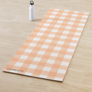 Personalized Cottage Peach Gingham Plaid Yoga Mat