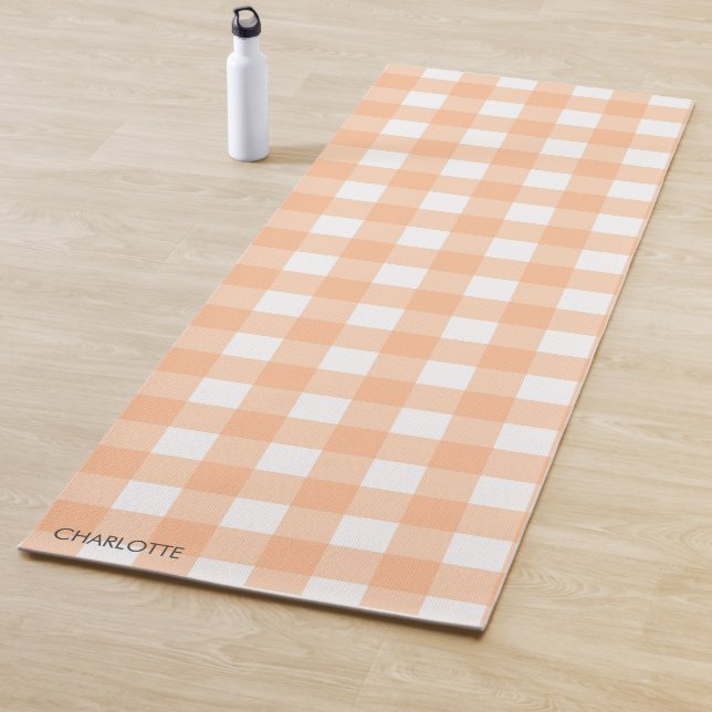 Personalized Cottage Peach Gingham Plaid Yoga Mat (In Situ)