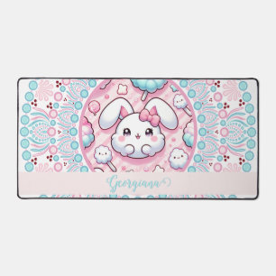 Personalized Cotton Candy Kawaii Bunny Dot Mandala Desk Mat