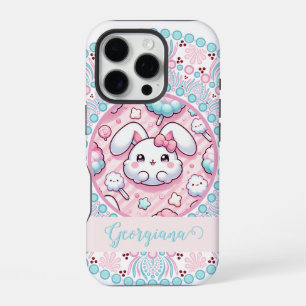 Personalized Cotton Candy Kawaii Bunny Dot Mandala iPhone 16 Pro Case