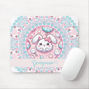 Personalized Cotton Candy Kawaii Bunny Dot Mandala Mouse Pad