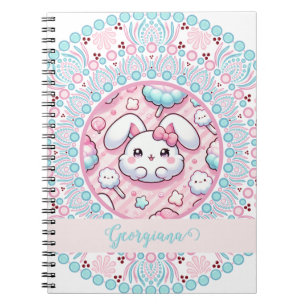 Personalized Cotton Candy Kawaii Bunny Dot Mandala Notebook