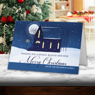 Personalized Country Church Moonlight Christmas Holiday Card