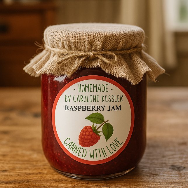 Personalized Country Farm Raspberry Jam Canning Classic Round Sticker (Creator Uploaded)