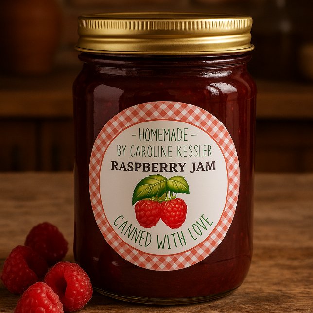 Personalized Country Farm Raspberry Jam Canning Classic Round Sticker (Creator Uploaded)