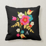 Personalized | Country Floral Throw Pillow<br><div class="desc">Western floral inspired design in bright pinks,  blues,  greens and yellows that can be customized with your initial. | Design by Shelby Allison</div>