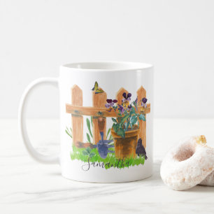 Personalized Country Garden Watercolor Scene Coffee Mug