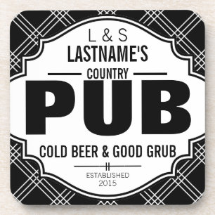 Personalized Country Pub Beer and Grub Coaster