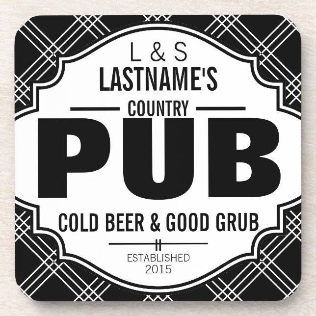 Personalized Country Pub Beer and Grub Coaster (Front)