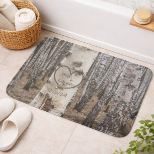 Personalized Country Rustic Carved Heart Bath Mat