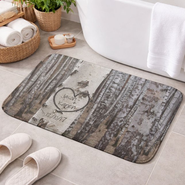 Personalized Country Rustic Carved Heart Bath Mat (Creator Uploaded)