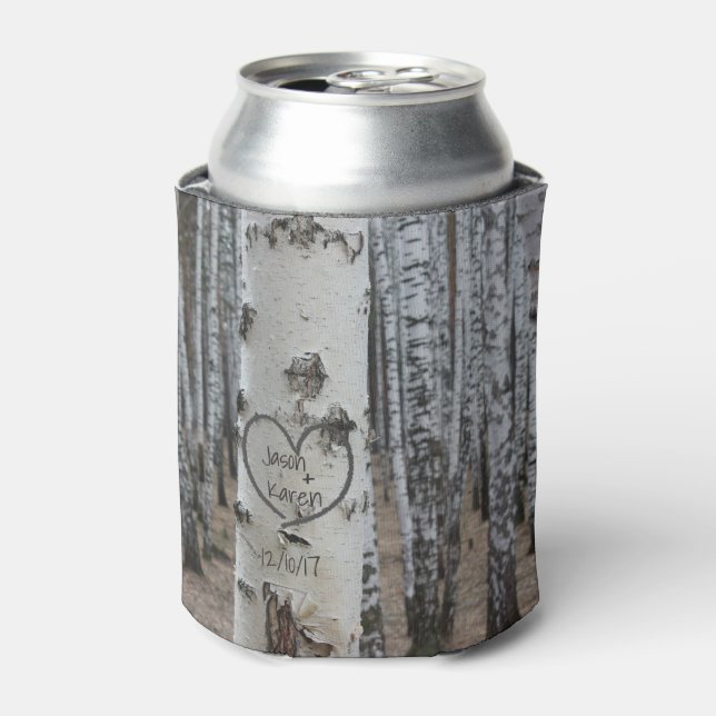 Personalized Country Rustic Carved Heart Can Cooler (Can Front)