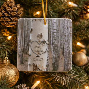 Personalized Country Rustic Carved Heart Ceramic Ornament