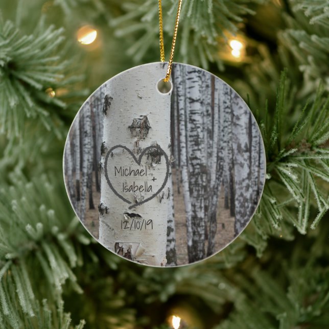 Personalized Country Rustic Carved Heart Metal Orn Ceramic Ornament (Tree)
