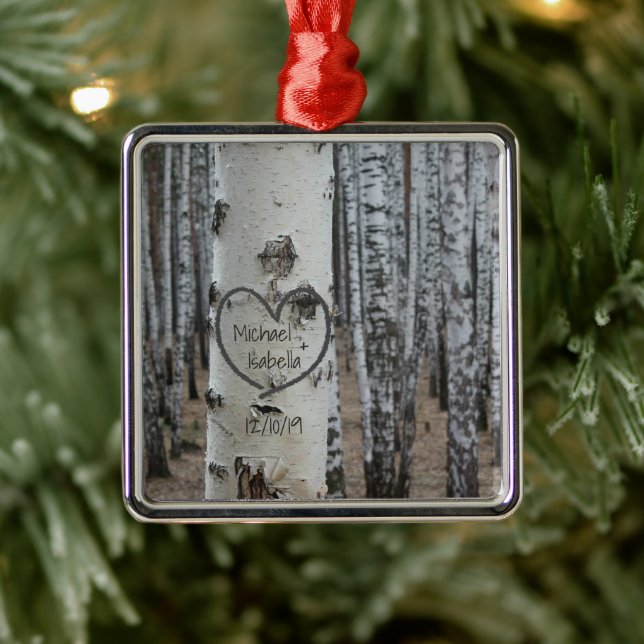 Personalized Country Rustic Carved Heart Metal Ornament (Tree)