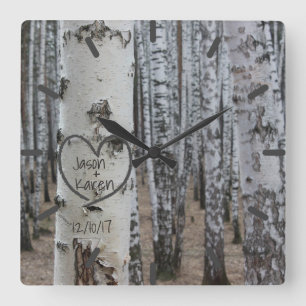 Personalized Country Rustic Carved Heart Square Wall Clock