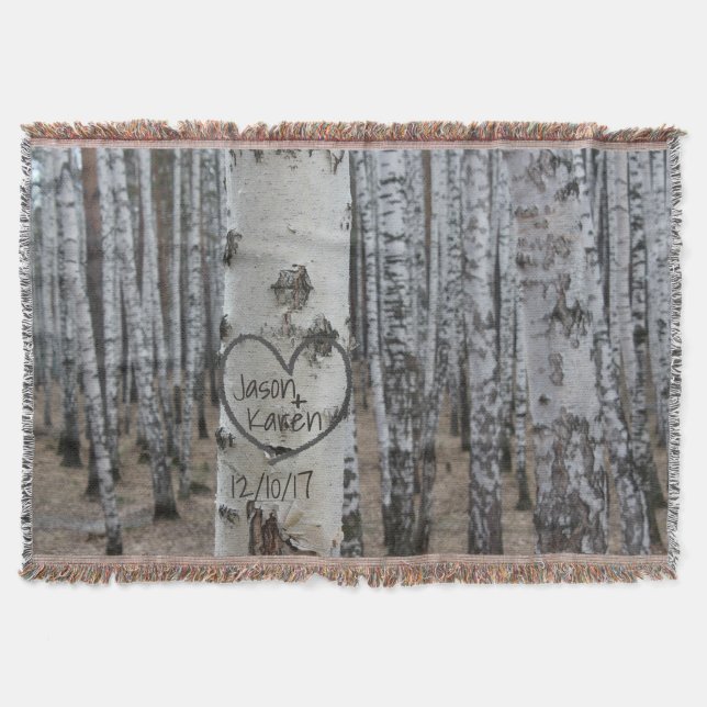 Personalized Country Rustic Carved Heart Throw Blanket (Front)