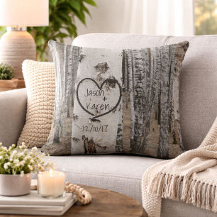 Personalized Country Rustic Carved Heart Throw Pillow