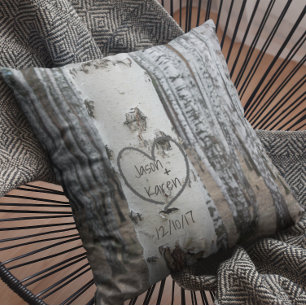 Personalized Country Rustic Carved Heart Throw Pillow