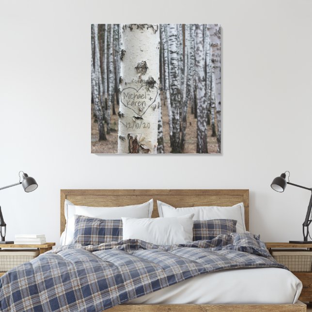 Personalized Country Rustic Carved Names in Heart Canvas Print (Insitu(Bedroom))