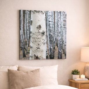Personalized Country Rustic Carved Names in Heart Canvas Print