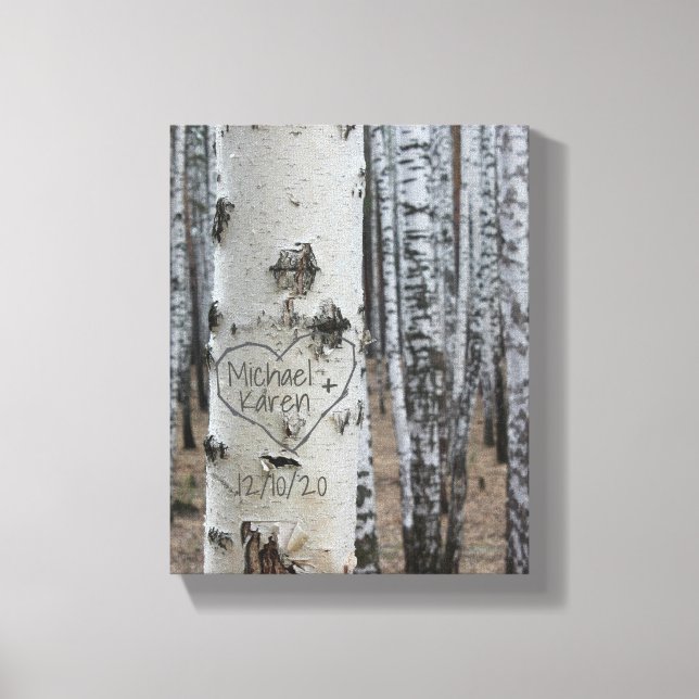Personalized Country Rustic Carved Names in Heart Canvas Print (Front)
