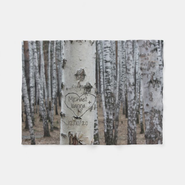 Personalized Country Rustic Carved Names in Heart Fleece Blanket (Front (Horizontal))