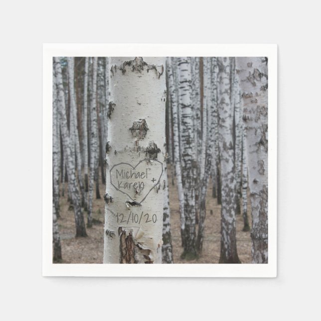 Personalized Country Rustic Carved Names in Heart Napkin (Front)