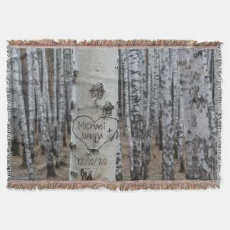 Personalized Country Rustic Carved Names in Heart Throw Blanket