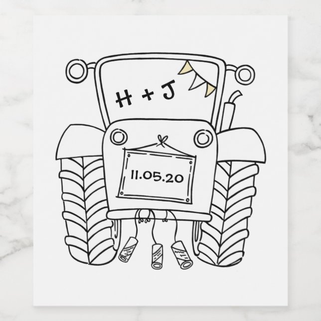 Personalized Country Wedding Tractor Wine Label (Single Label)