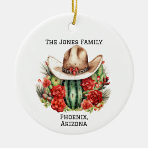 Personalized Country/Western Xmas Cowboy Hat Ceramic Ornament
