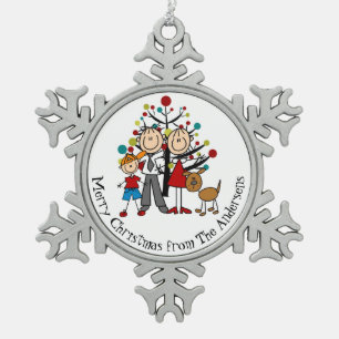Personalized Couple, Boy, Dog Snowflake Ornament