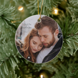 Personalized Couple Christmas Photo Ceramic Ornament